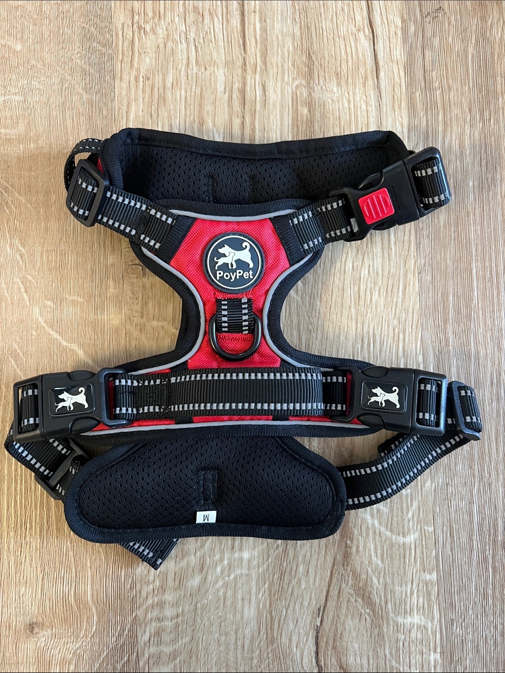 Never used Red & Black No-Pull Dog Harness with Reflective Trim
